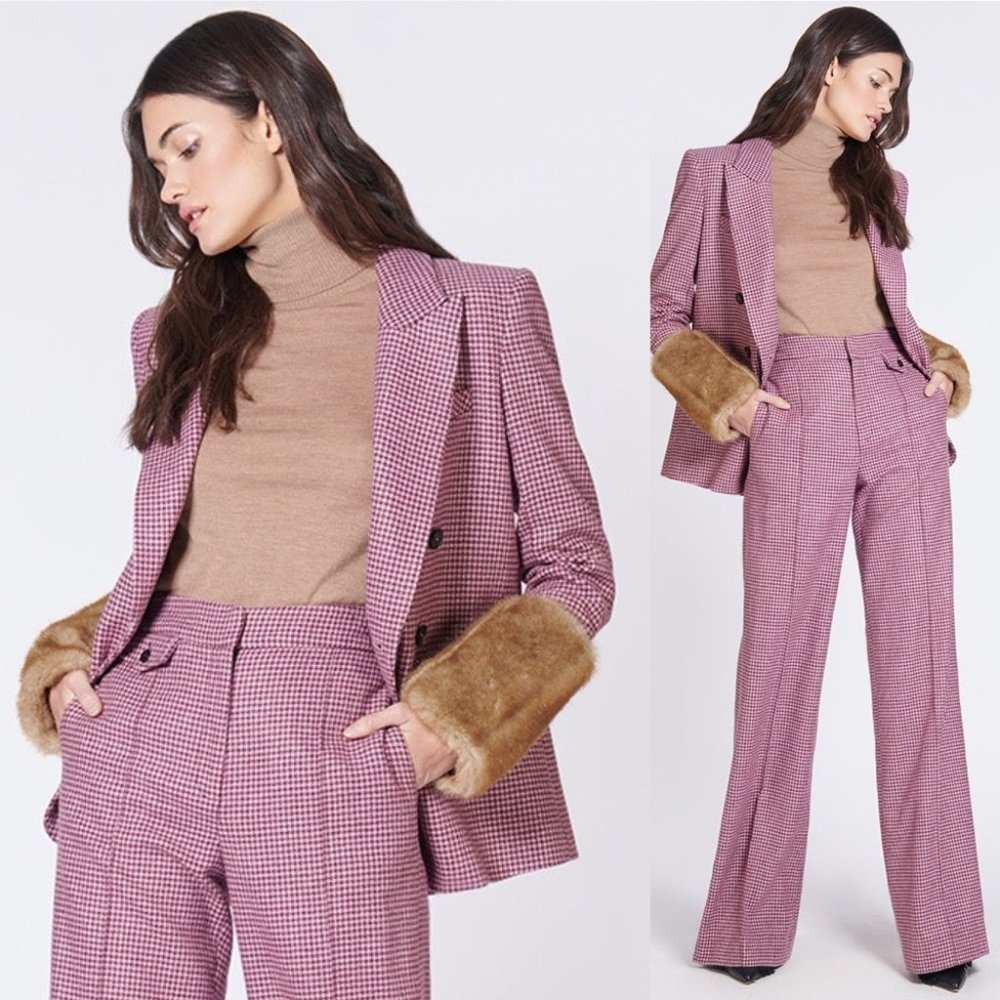Veronica Beard Pink Houndstooth Cutaway Dickey Blazer Jacket Alpaca Size 2 RARE